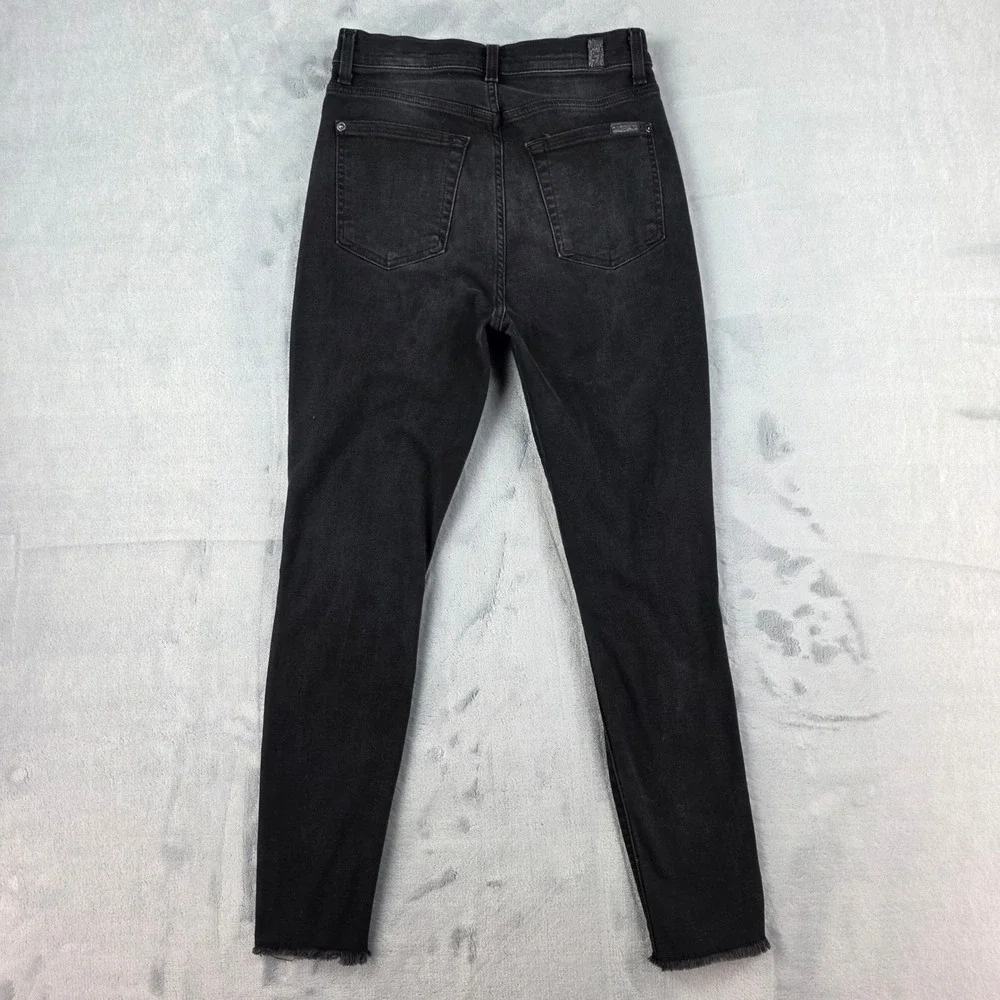7 For All Mankind Aubrey High Rise Skinny Jeans Distressed Black Size 27